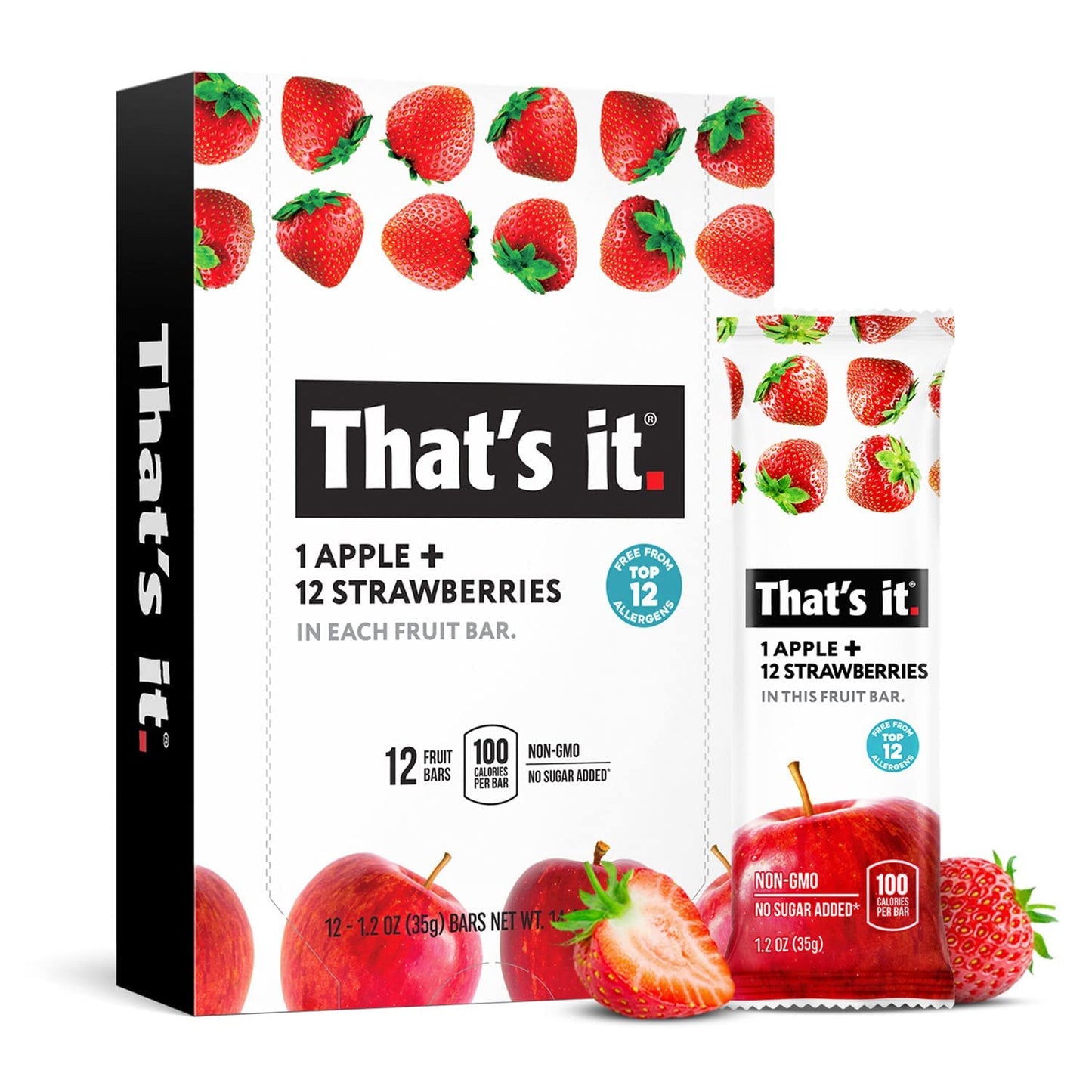 Thats it. Apple + Strawberry Fruit Bar, Vegan, Gluten Free, Non-GMO, No Sugar Added, 12 Count Pack