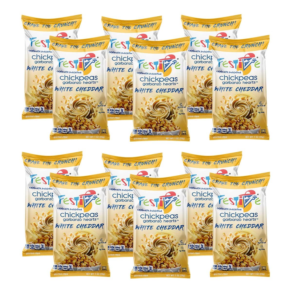 Festive Celebrate Snacktime White Cheddar Chickpea Snacks - Non-GMO Vegan, 12-Pack, 1 Ounce Each - Nut Free, Crunchy