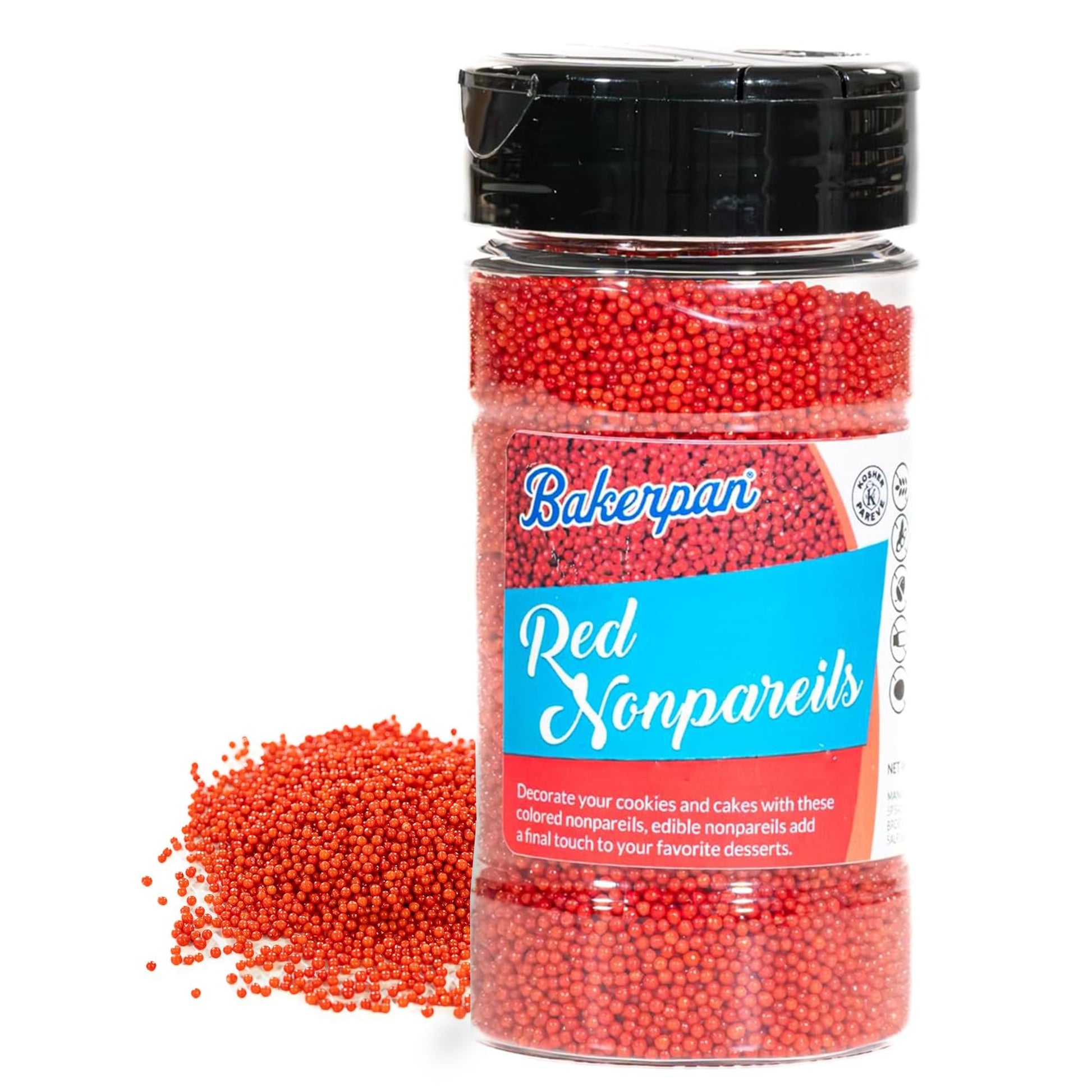 Bakerpan Red Nonpareils Sprinkles - 7 Ounces Red Sprinkles for Cake Decorating - Edible Nonpareils for Cupcakes, Ice Cream, Cake