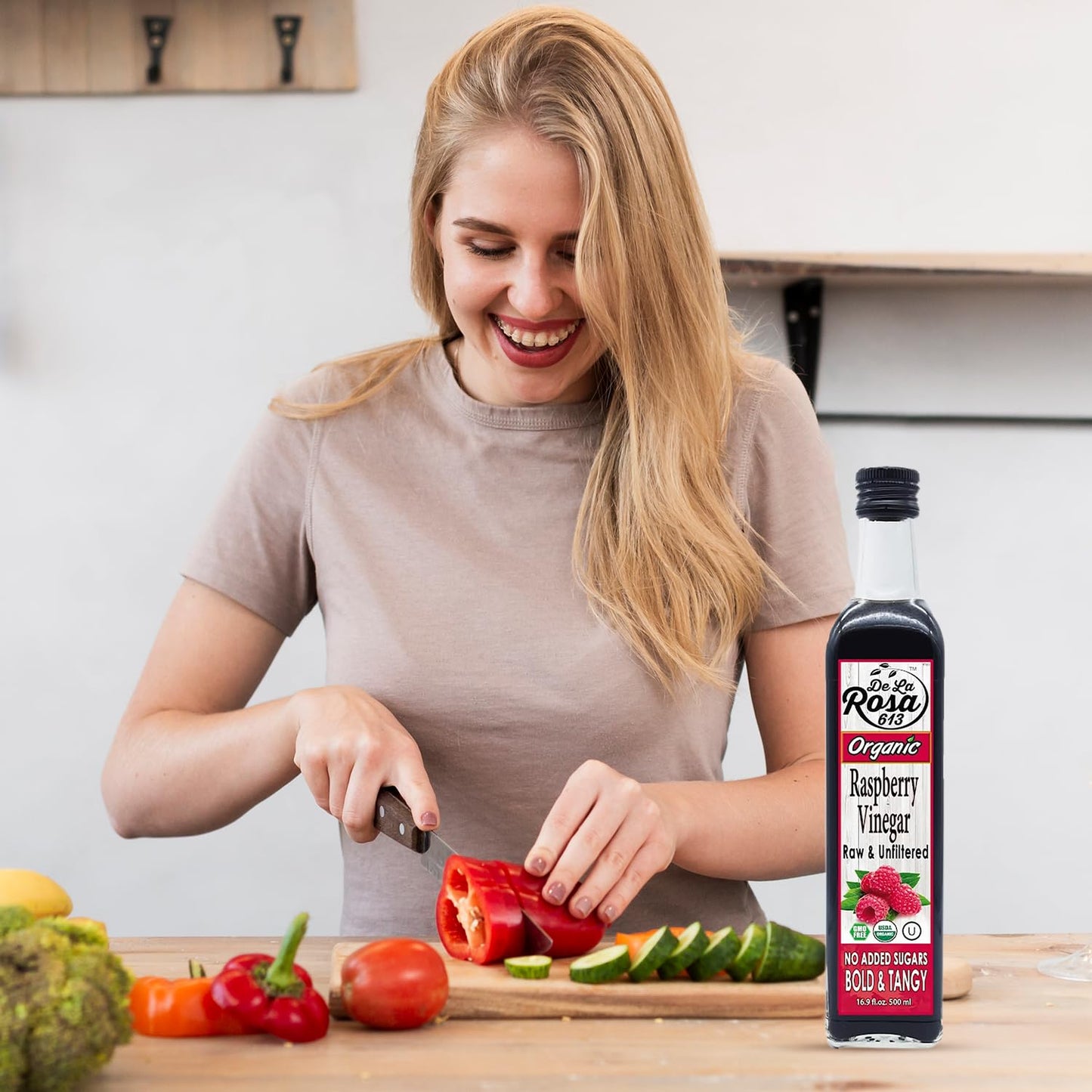 De La Rosa Organic Raspberry Vinegar, Raw & Unfiltered Pure Vinegar, Vegan, Gluten Free & Kosher, Great For Organic Salad Dressi