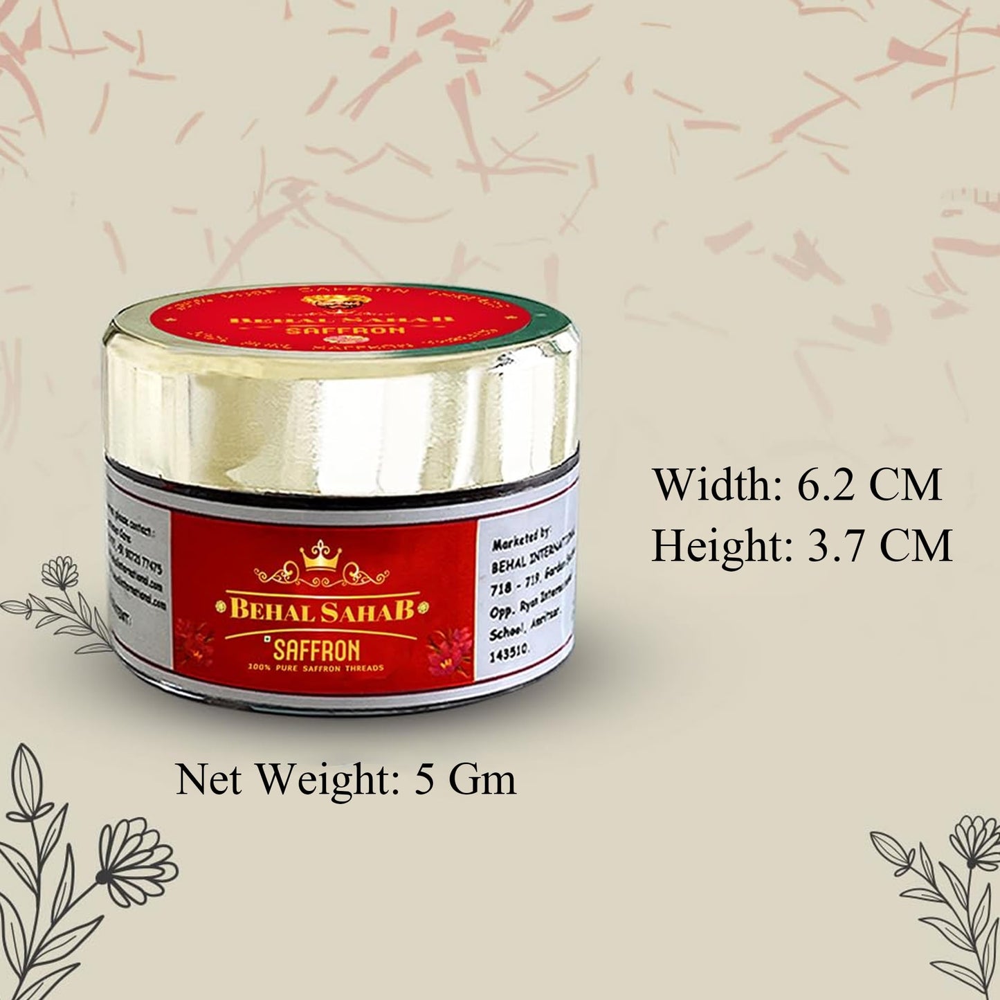 Behal Sahab Pure Saffron, Handpicked Kashmiri Kesar, Natural & Aromatic, 5 GM