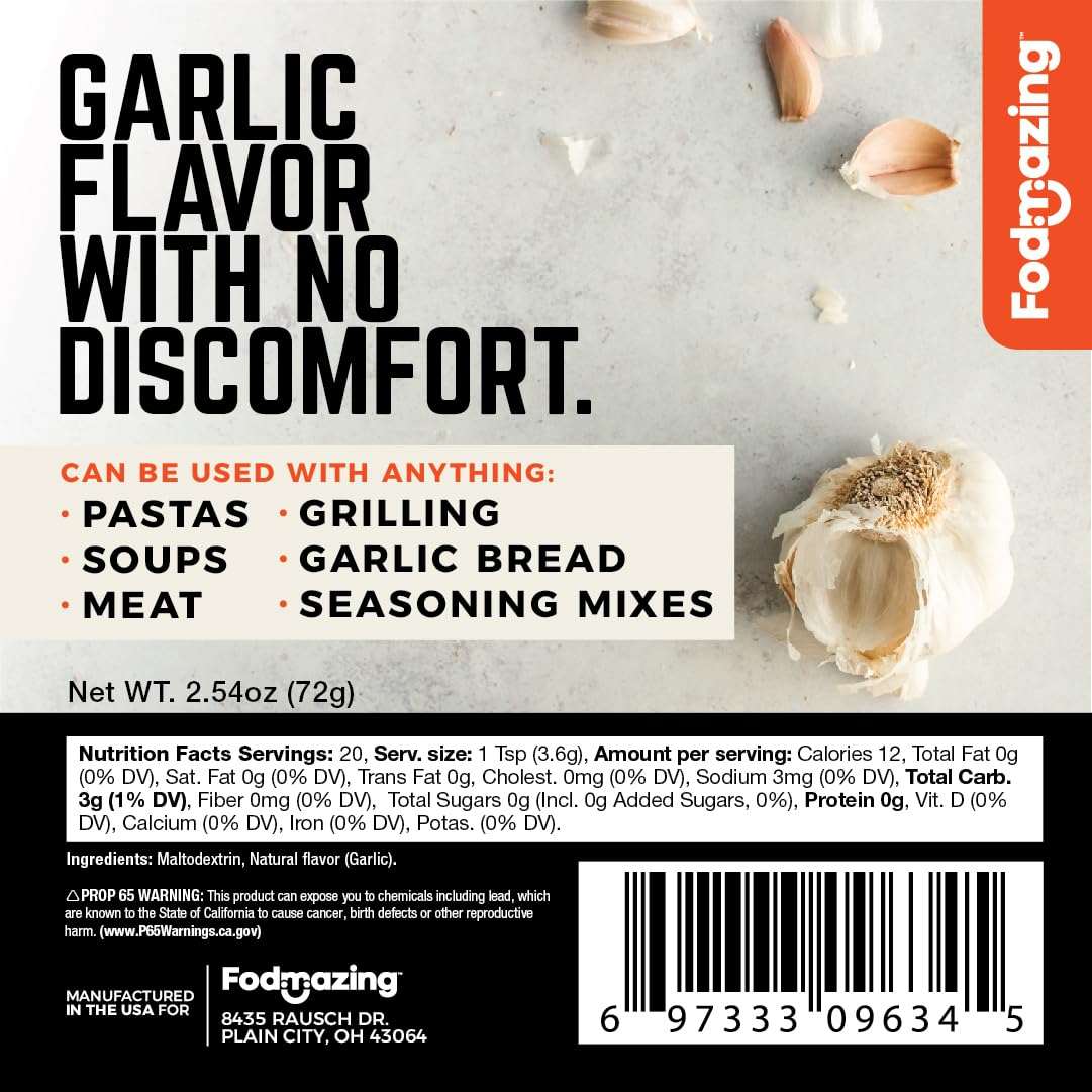Fodmazing Garlic Replacer - Low FodMap, Non-GMO, Fat-Free, 2.54 oz Pack