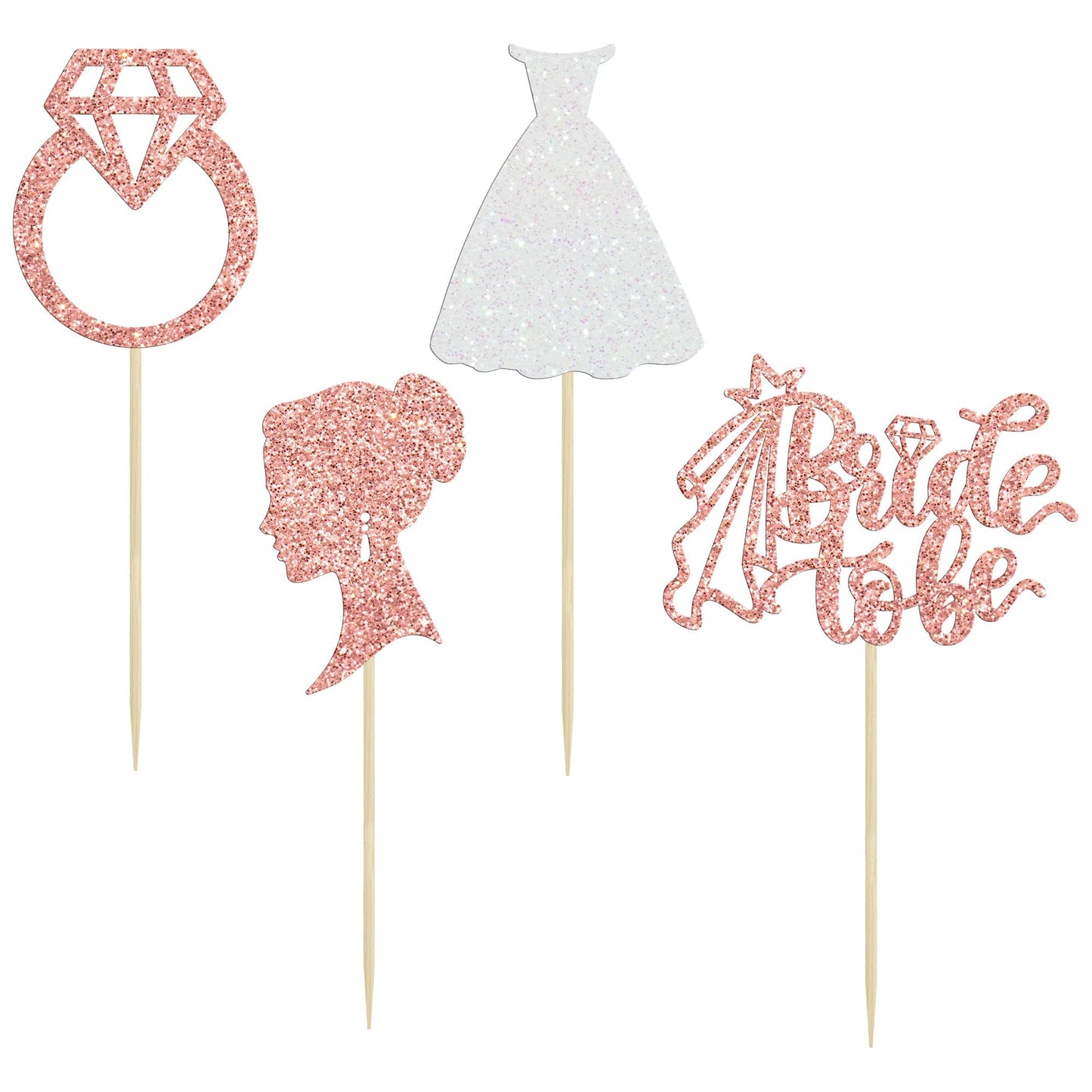 Gyufise 24 Pack Rose Gold Glitter Bride To Be Cupcake Toppers With Heart Ring Dress Bridal Shower Cupcake Picks Wedding Engageme
