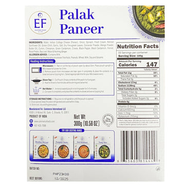 Eastern Feast - Ready To Eat Vegetarian Meals, 10.58 Oz (Pack Of 10, Palak Paneer)