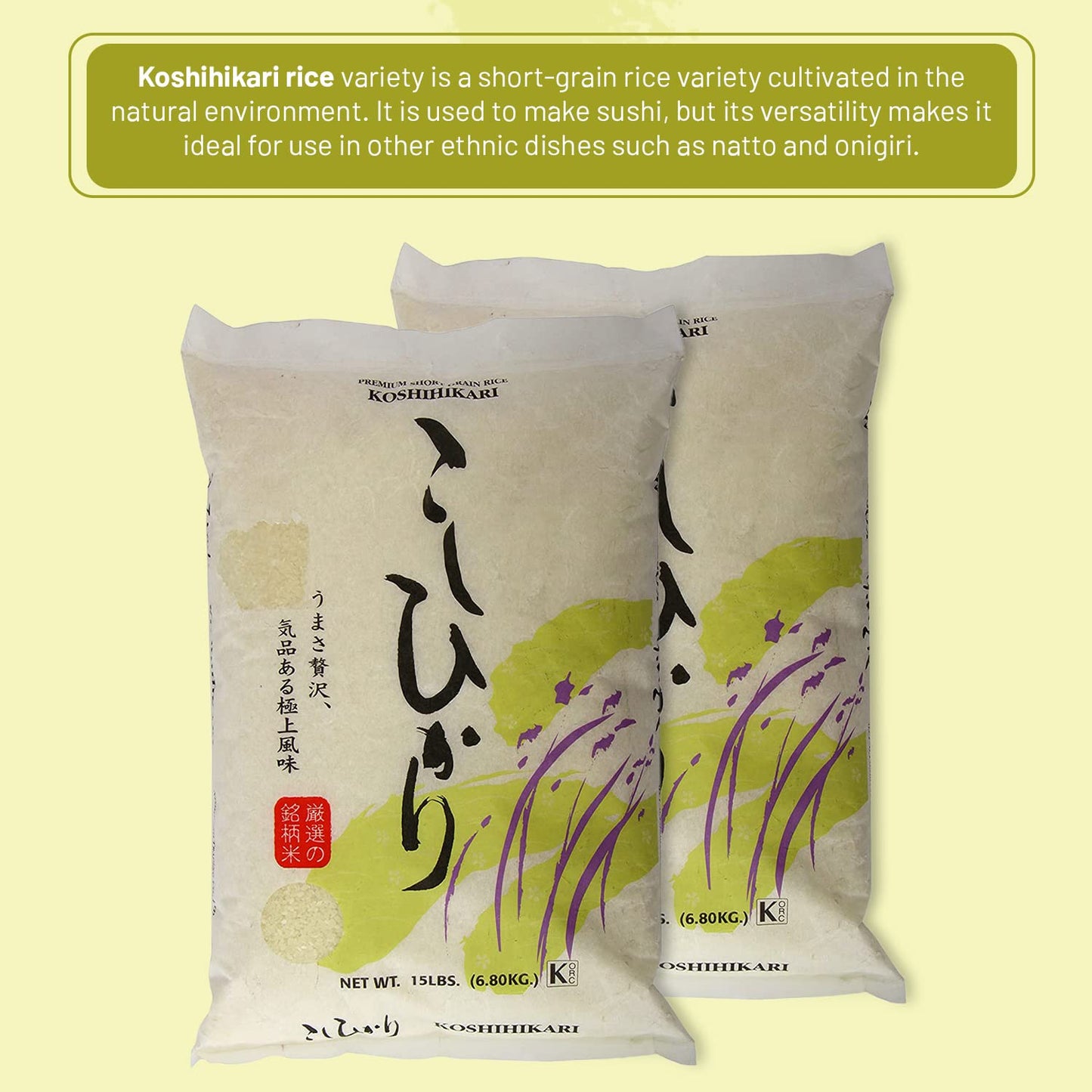 Shirakiku Dried Grains & Rice - Japanese Short Grain White Koshihikari Rice - Uncooked Premium Quality Low Carb Sweet Sticky Sus