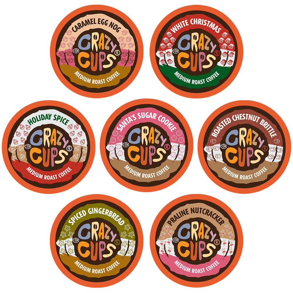 Crazy Cups Christmas Coffee Pods Variety Pack, Holiday Coffee Sampler Of Single Serve Assorted Flavored Coffee Pods For Keurig K