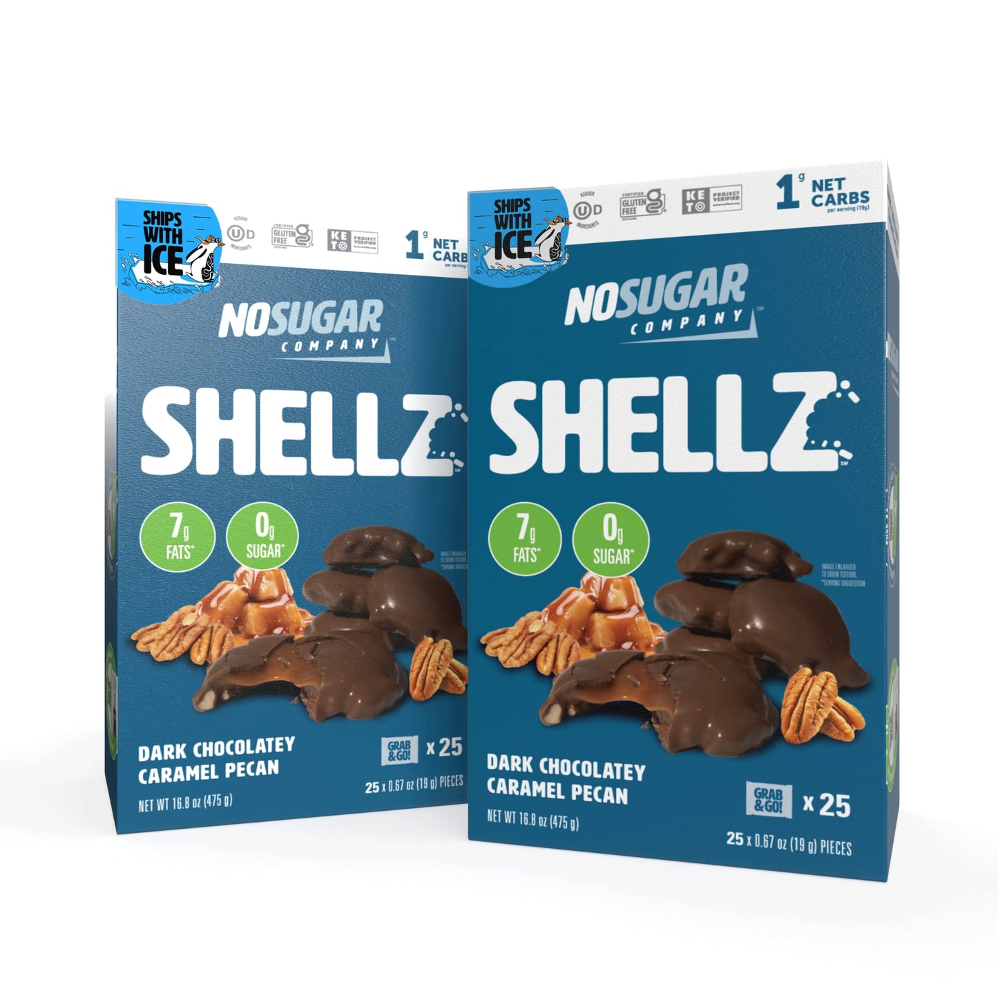 No Sugar Company No Sugar Keto Shellz - Sugar Free Keto Snack - Gluten Free, Kosher - 25 Pack, Individually Wrapped, Caramel Pecan