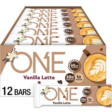 One Coffee Shop Caffeinated Protein Bars, Vanilla Latte, Gluten Free With 20G Protein And 65Mg Of Caffeine Energy, Pantry Staples, 2.12 Oz (12 Count), Packaging May Vary