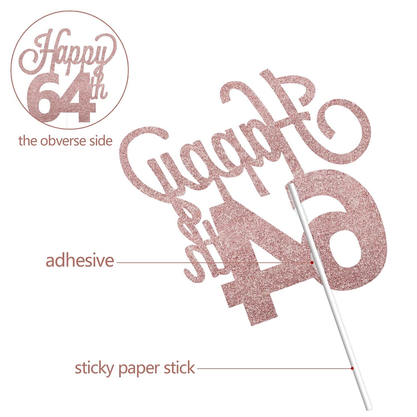 Lingteer Happy 64Th Birthday Cake Topper - Cheers To 64Th Birthday 64 Years Old Birthday Party Cake Decorations Sign.