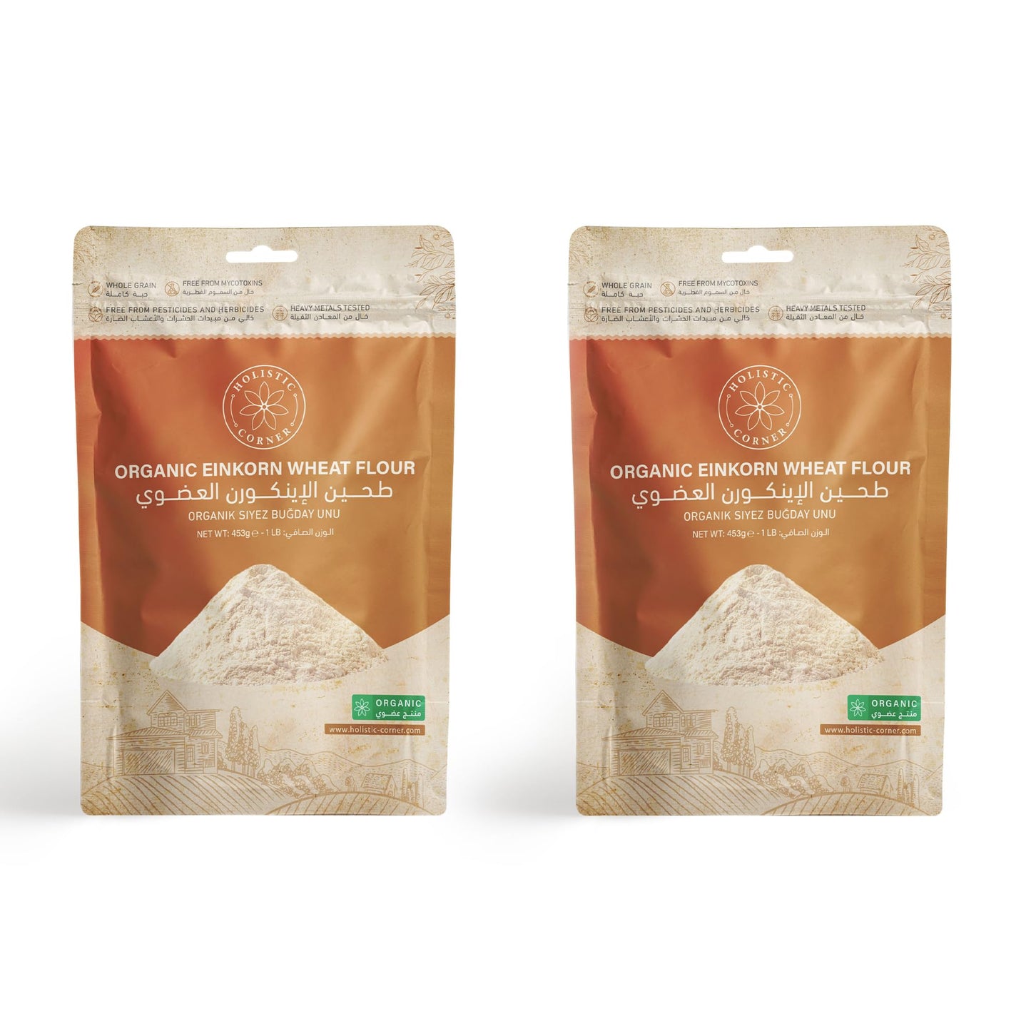 Holistic Corner Organic Einkorn Whole Wheat Flour 453g | 1lbs | 16oz, (2 Pack)