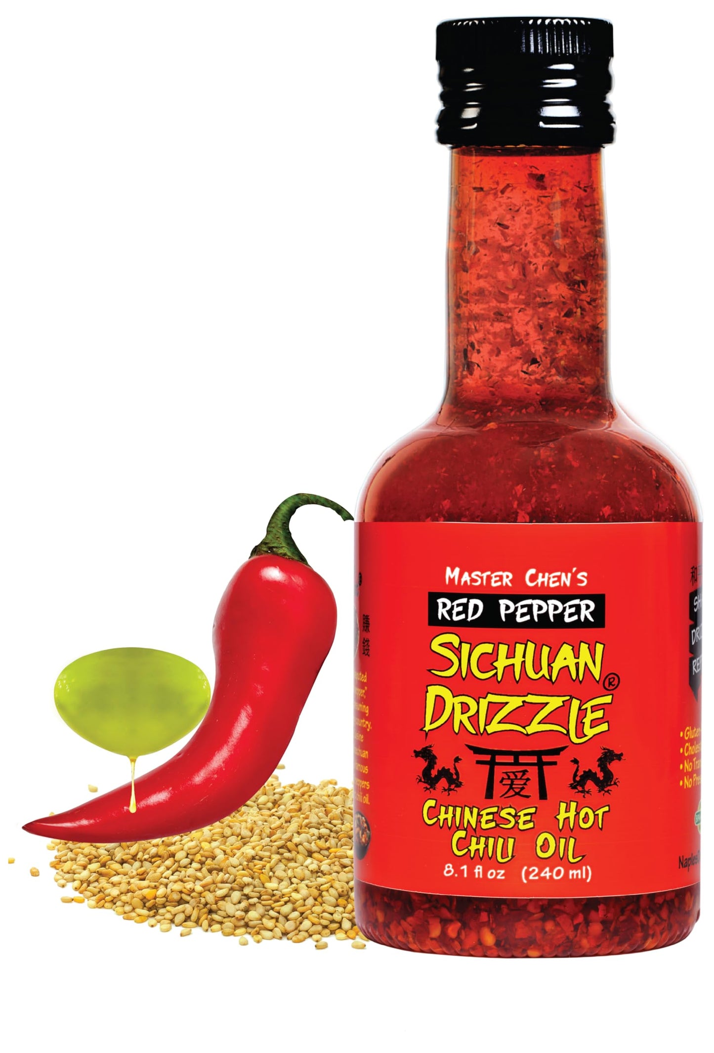 Sichuan Drizzle Chinese Chili Oil -- Condiment & Ingredient, Premium EVOO with Hot Chili Flakes, Rice & Noodles' Condiment, Vega