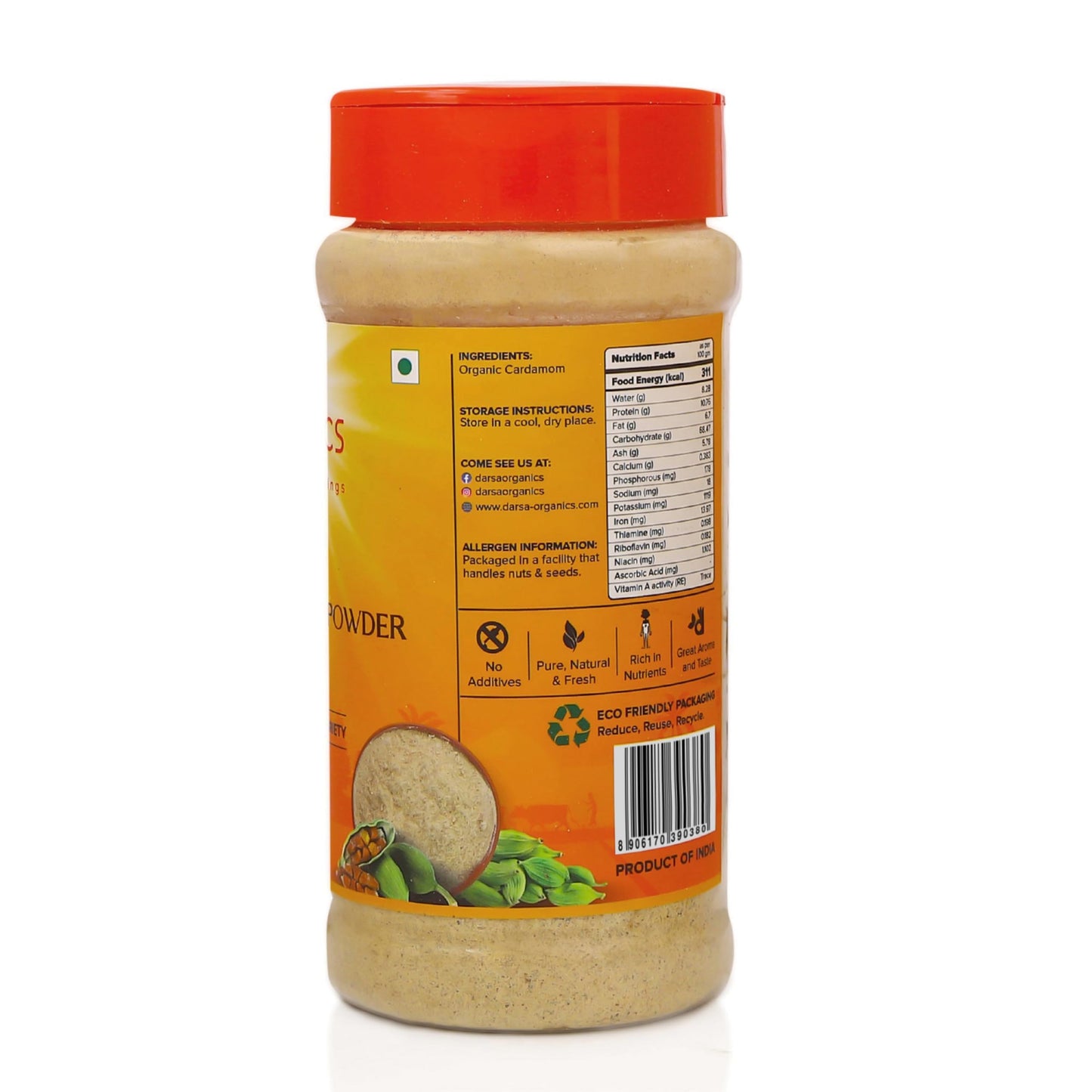 Darsa Organics Green Cardamom Powder 3.5 Oz, Usda Organic Ground Cardamom, Non-Gmo, Gluten-Free, Kosher, Freshly Milled Organic