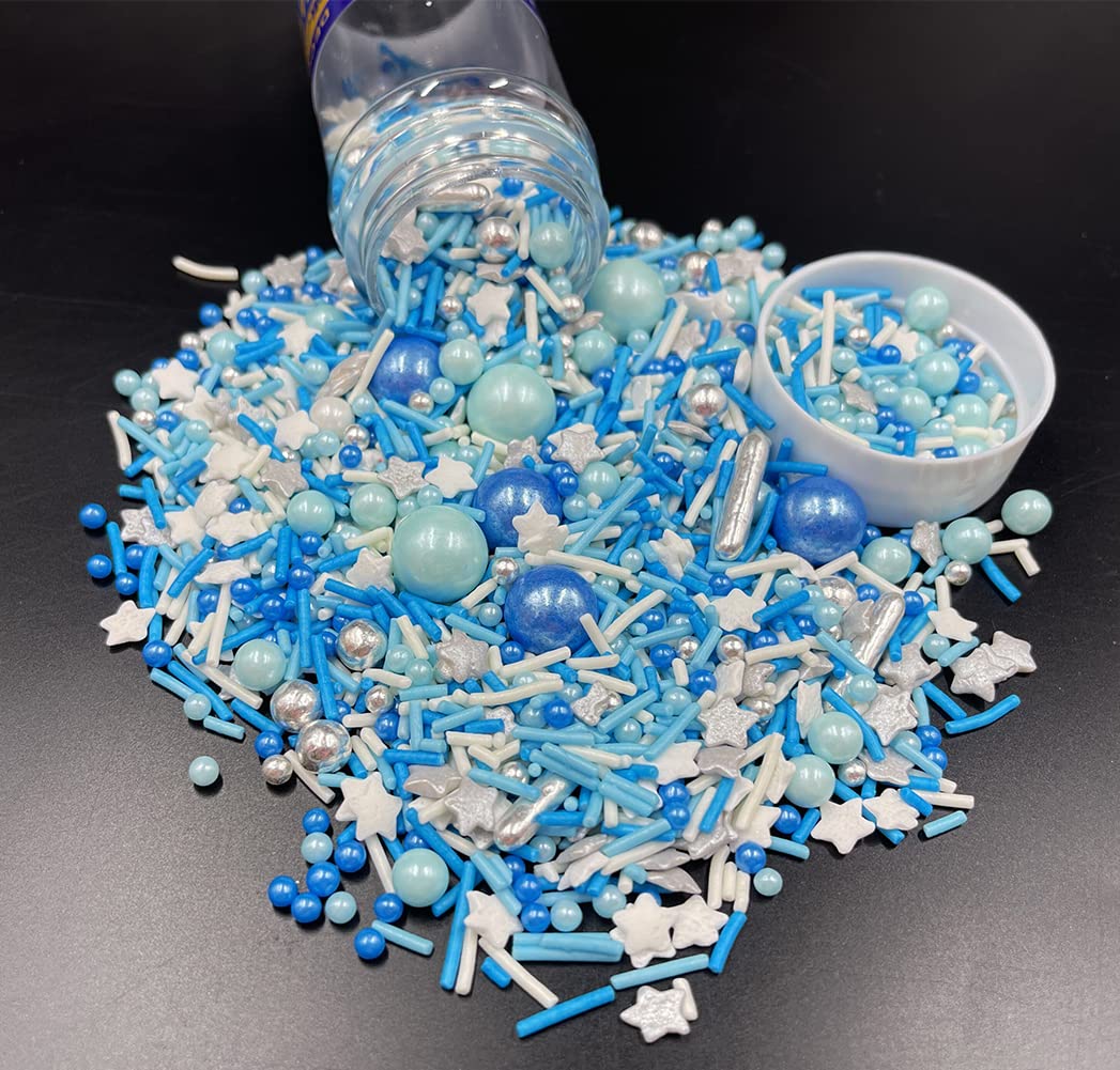 Blue Silver Sprinkles 120G/ 4.2Oz- Christmas Edible For Cake And Cupcake Sprinkles With Assorted Shapes And Sizes For Parties, M