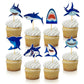 RASSLISA Shark Cupcake Toppers, 40 PCS Shark Theme Party Supplies, Kids Birthday Decorations, 6x6 inches, Blue