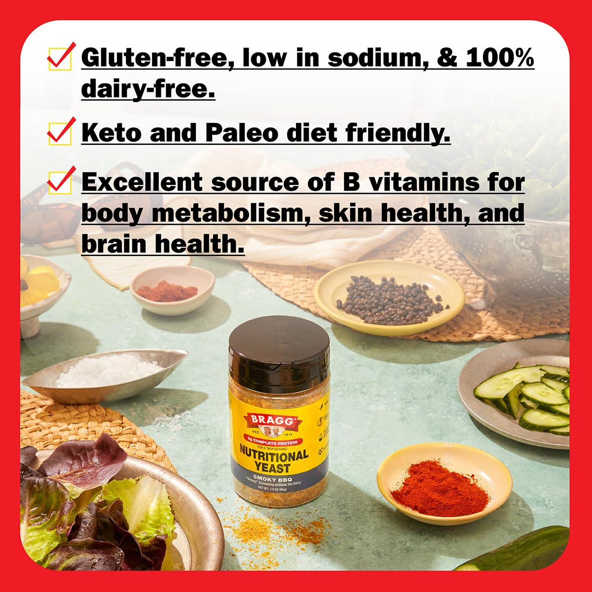 Bragg Nutritional Yeast Smoky Bbq Seasoning - (6 Pack) 3 Oz - Dairy-Free Parmesan Cheese Substitute - Perfect For Salads, Pastas