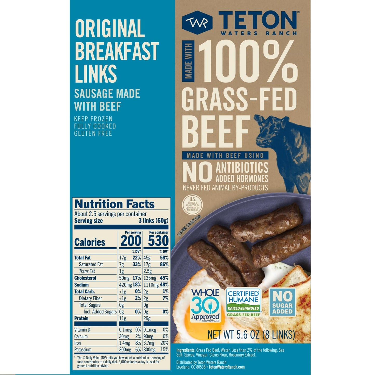 Teton Waters Ranch Grass-Fed Beef Original Breakfast Links, 5.6 Oz