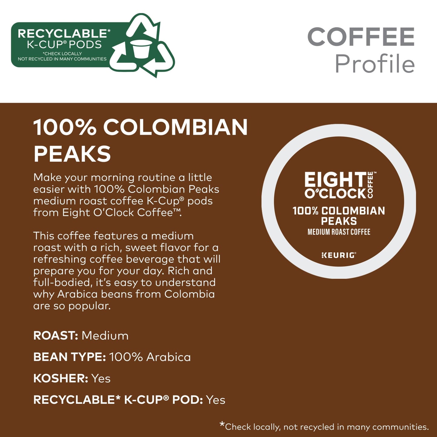 Eight OClock Coffee Colombian Peaks Keurig Single-Serve K-Cup Pods  Medium Roast Coffee  60 Count