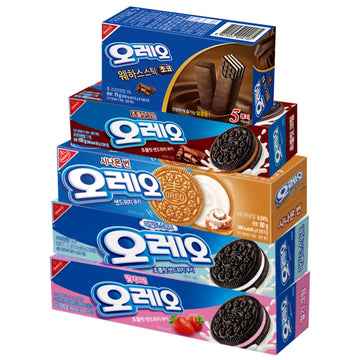 LA VOIE FOODS Korean OREO Limited Edition Chocolate Sandwich Cookies, 5 Variety Flavors - Cinnamon Bun, Choco Wafer, Strawberry, Chocolate Cream