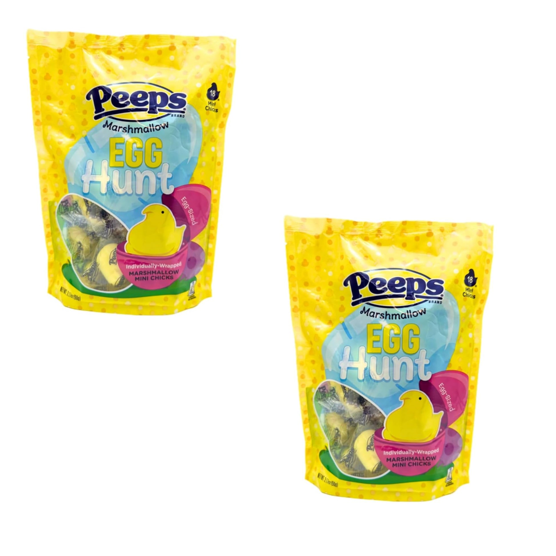 Yellow Peeps 18 Count Egg Hunt Bags - Pack of 2-18 Individually Wrapped Peeps - Perfect for Easter - Great for Sharing with Frie