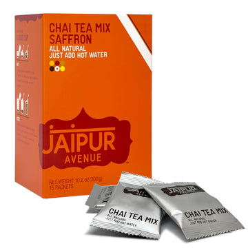 Jaipur Avenue Saffron Chai Tea Mix Crafted with All-Natural Assam Black Tea, Saffron, Cardamom, Cane Sugar, and Premium Dry Milk