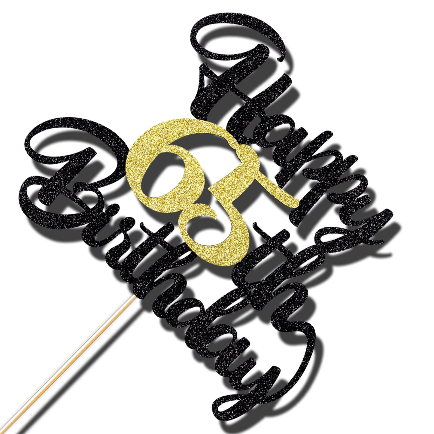 Klionjor 65th Birthday Cake Topper - Black Gold Glitter Cardboard Decoration