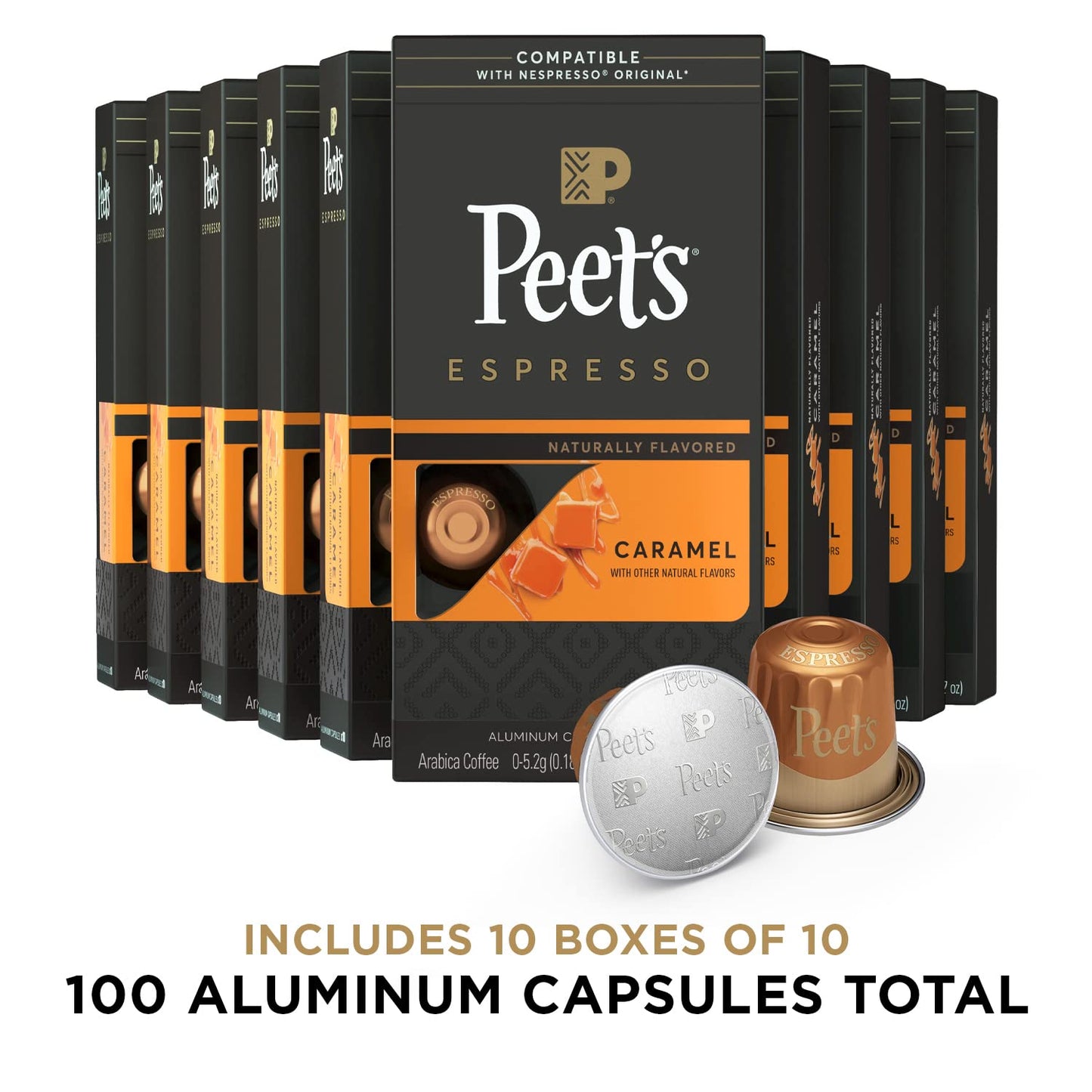 Peets Coffee Medium Roast Espresso compact pieces, 100 Count, Compatible with Nespresso Original Machine, Brown
