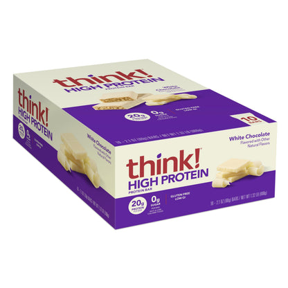 think! Protein Bars, High Protein Snacks, Gluten Free, Kosher Friendly, White Chocolate, Nutrition Bars, 2.1 Oz per Bar, 10 Coun