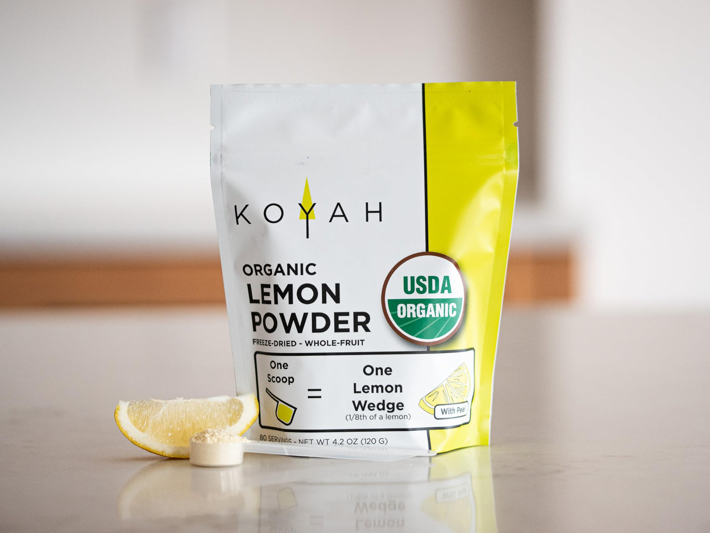 KOYAH - Organic Lemon Powder (with Peel) - 80 Servings (1 Scoop = 1 Lemon Wedge), USA & Mexico Grown Lemons, Freeze-Dried