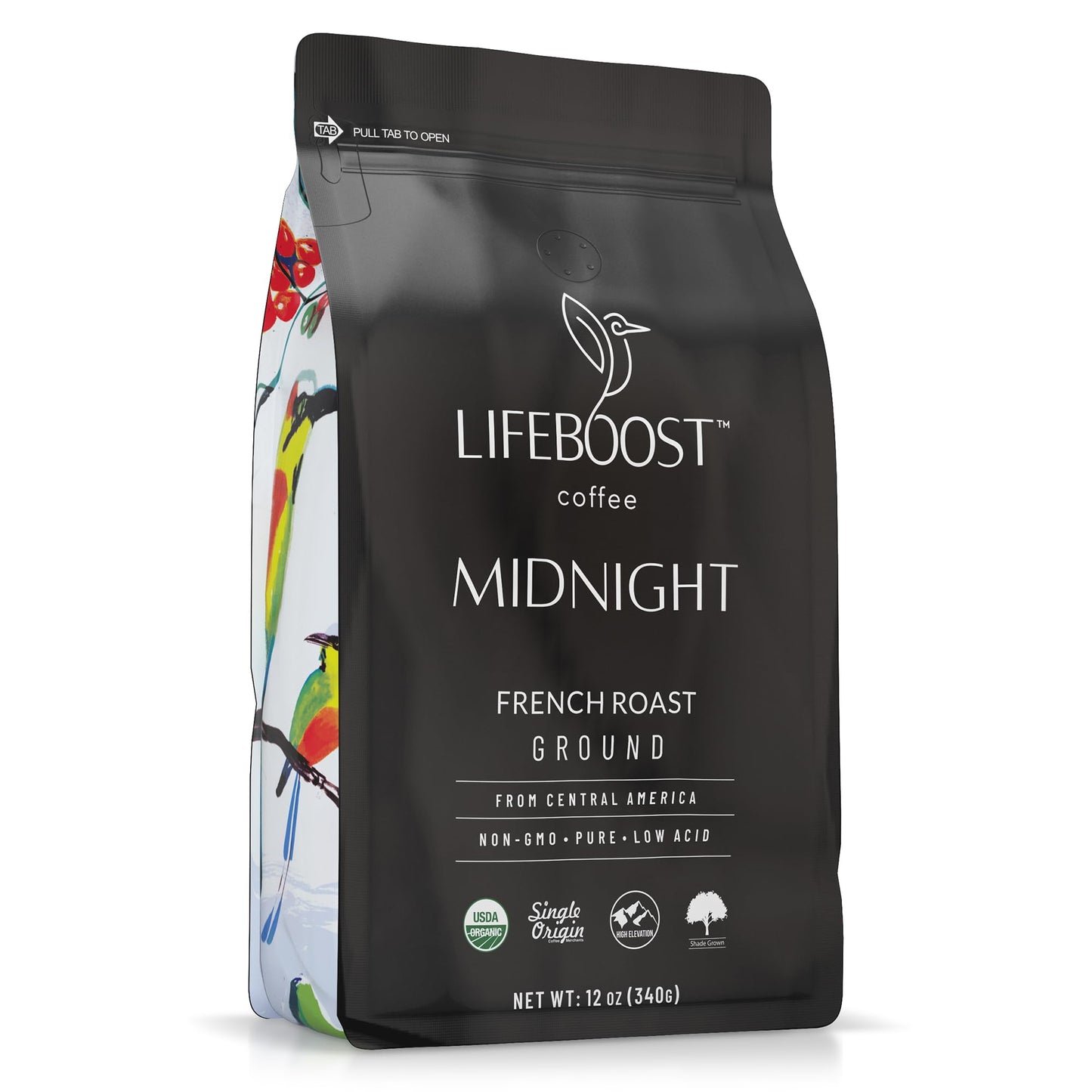 Lifeboost Midnight French Roast Coffee Ground - Non-GMO Single Origin USDA Organic Low Acid Coffee French Roast - Third Party Te