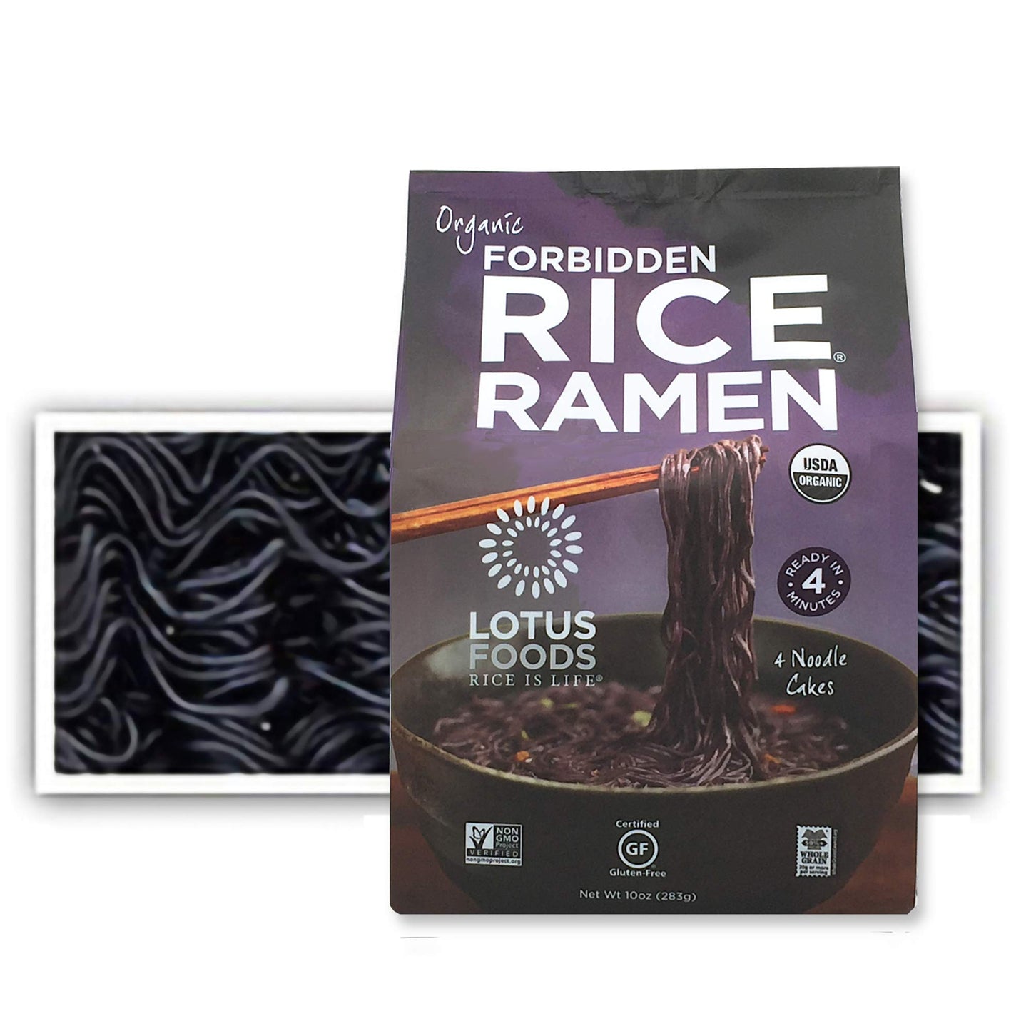Lotus Foods Bulk Organic Forbidden Rice Ramen - Gluten Free Ramen Noodles, Rice Ramen, Whole Grain Ramen Noodles, Organic Vegan Rice Noodles, Low Sodium, Usda Organic - 10 Oz Bags (Pack Of 6)