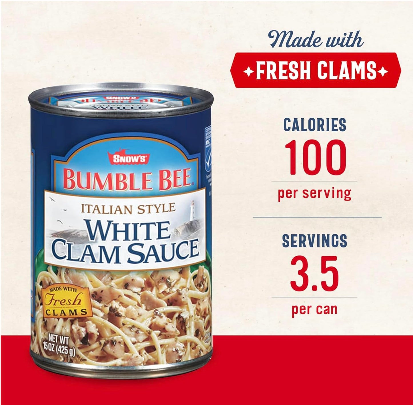 Snow'S Italian Style White Clam Sauce, 15 Ounce - Authentic Italian Clam Sauce - Made With Fresh Clams, Garlic & Spices - Msc Ce