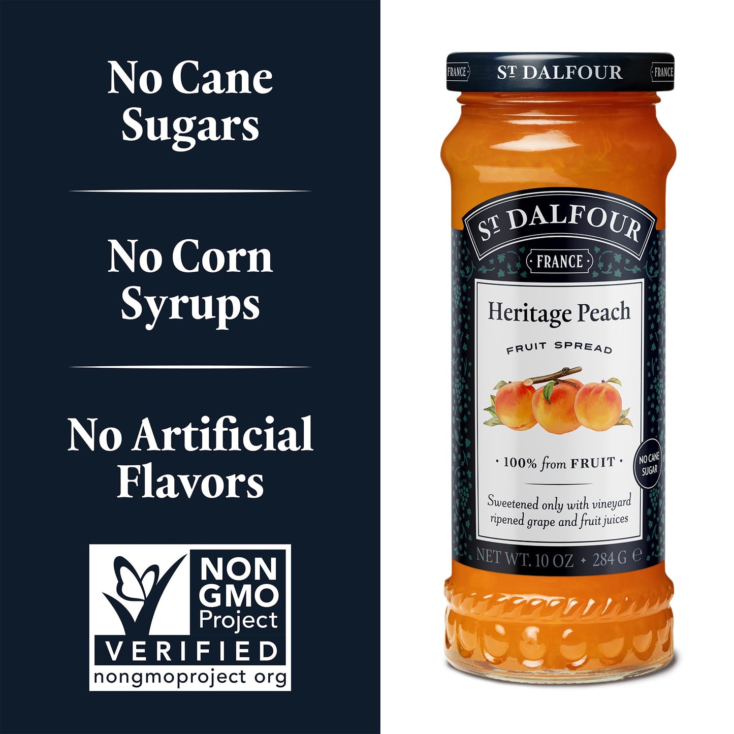 St. Dalfour Heritage Peach Fruit Spread - 10Oz - 100% From Fruit, No Artificial Ingredients, Non-Gmo, No Cane Sugars, All Natura