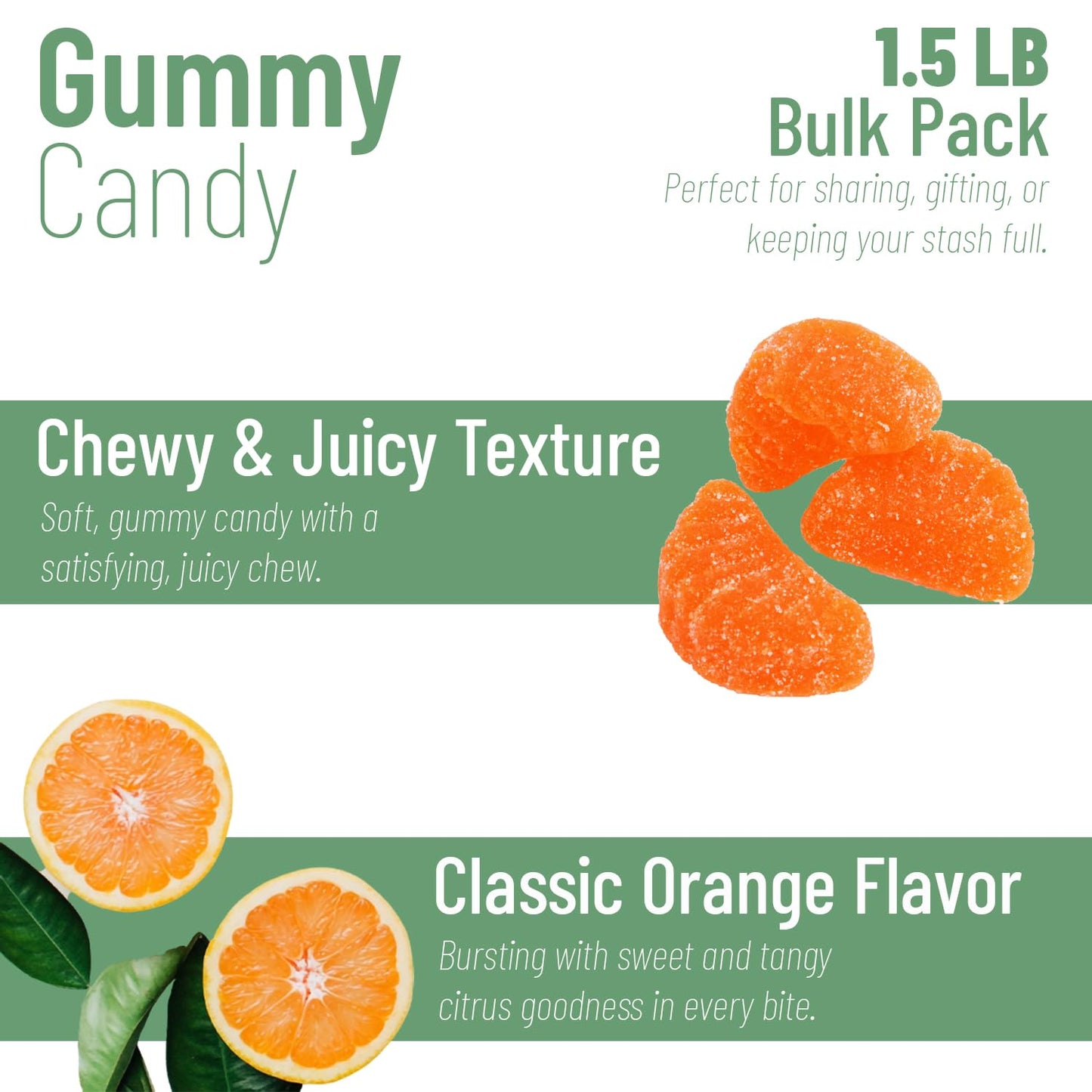 Sarahs Candy Factory Orange Slices Gummy Candy, Resealable Bag, No Preservatives, 1.5 Lb
