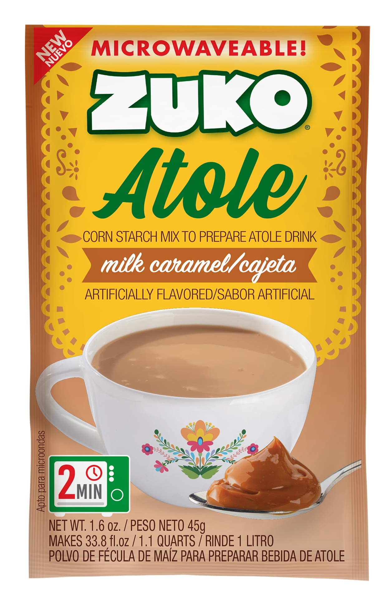 Zuko Atole Milk Caramel Instant Corn Starch Mix | Fortified with Vitamins | Just Add Hot Water | Microwaveable In Only 2 Minutes