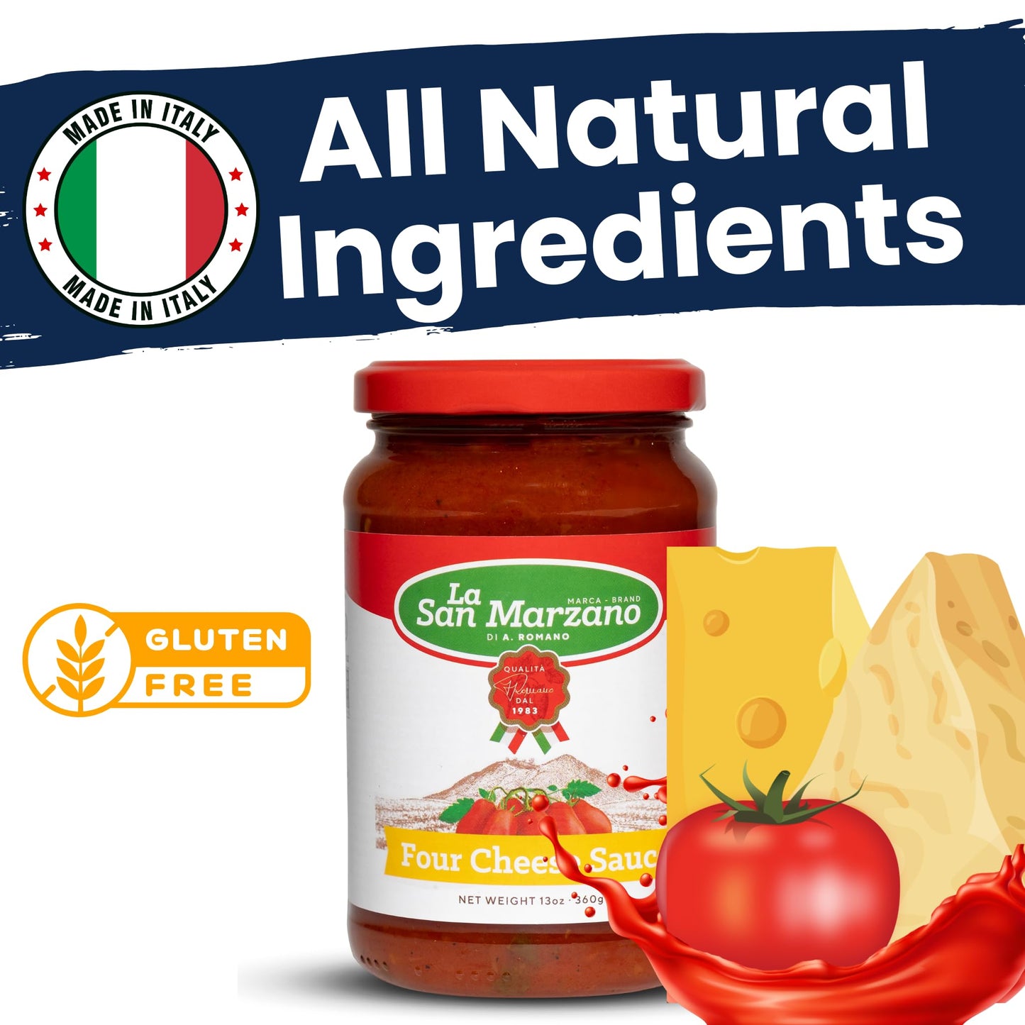 La San Marzano Four Cheese Pasta Sauce, All Natural, Gluten Free, 13 oz (Pack of 3)