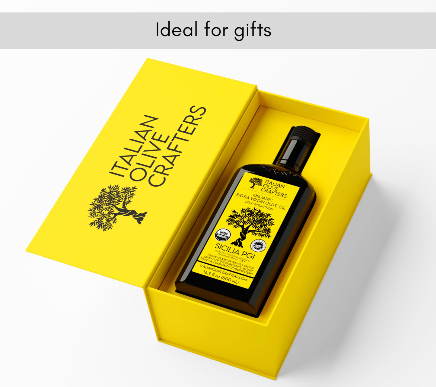 Italian Olive Crafters  Polyphenol Rich Organic Extra Virgin Olive Oil  16.9 fl oz - Organic Olive Oil Extra Virgin Cold Pressed Glass Bottle