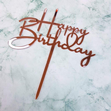 Happy Birthday Cake Topper For Birthday Party Decorations - Mirror Rose Gold Acrylic