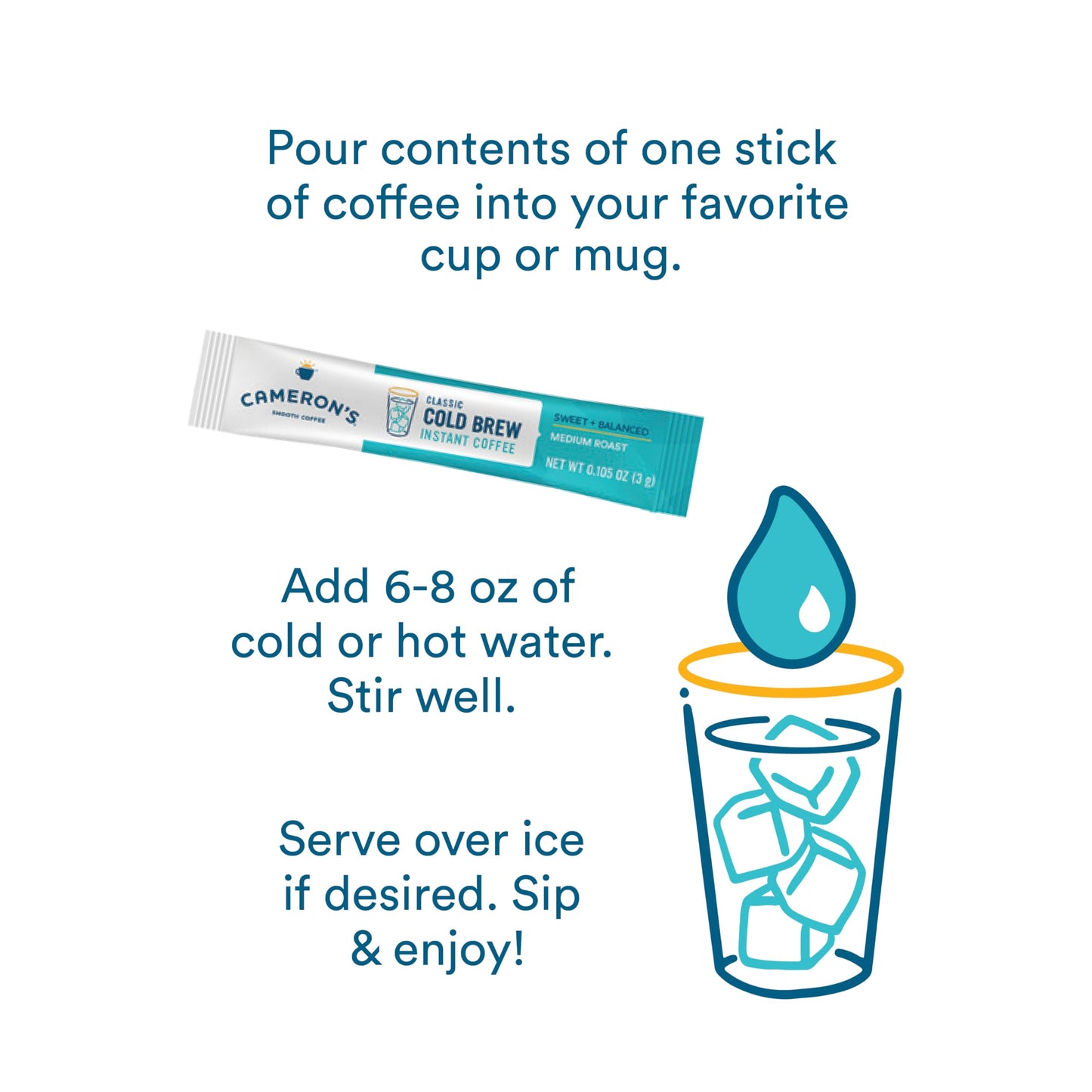 Camerons Coffee Cold Brew Instant Single Serve Sticks  Dark Chocolate Mocha  Smooth Flavored Coffee  Sustainable  Small-batch Roasted  128 Count