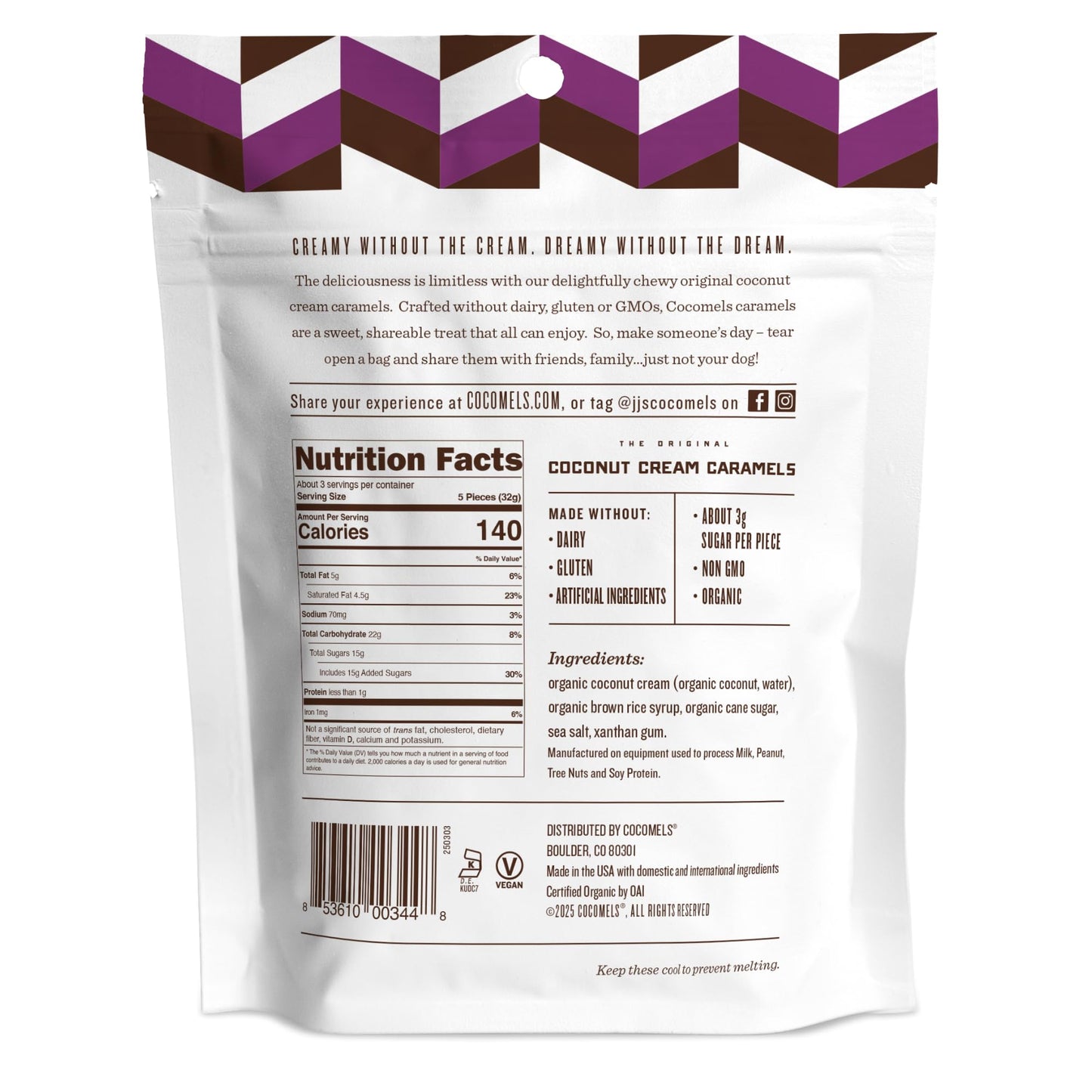 Cocomels Original Coconut Milk Caramels, 3.5 oz, 6 Pack, Dairy Free, Vegan, Organic