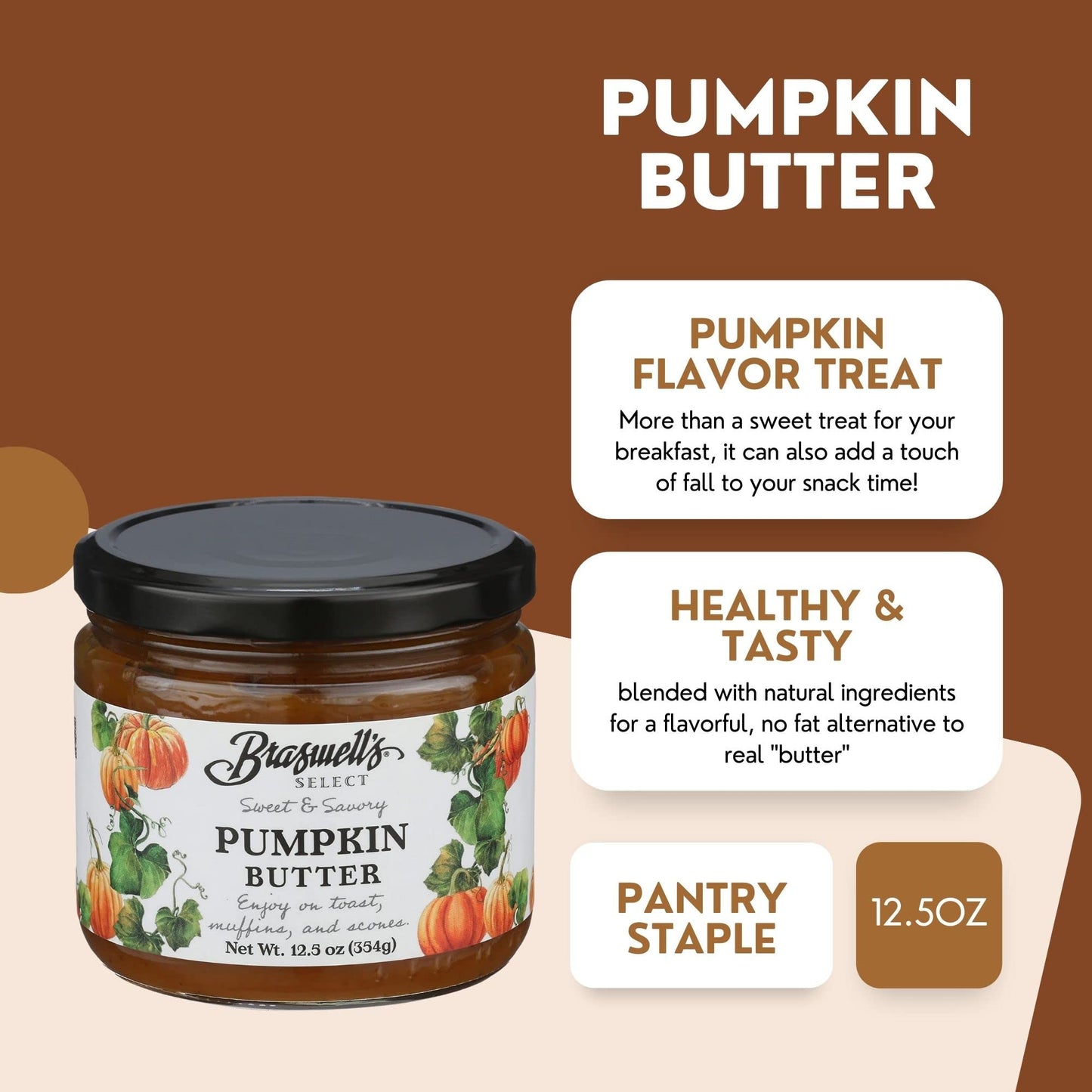 Braswells Pumpkin Butter, 12.5 OZ, Sweet Pumpkin Spread, Perfect for Baking and Spreading