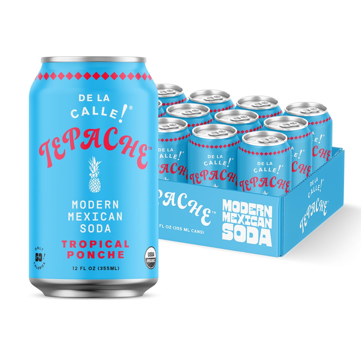De La Calle Tepache - Tropical Ponche - Modern Mexican Soda - Craft Fermented Pineapple Sparkling Beverage - Certified Organic  Antioxidant Rich  Non-Beverage-Style  Healthy Soda  Low Sugar  Low Calorie  Non-Gmo
