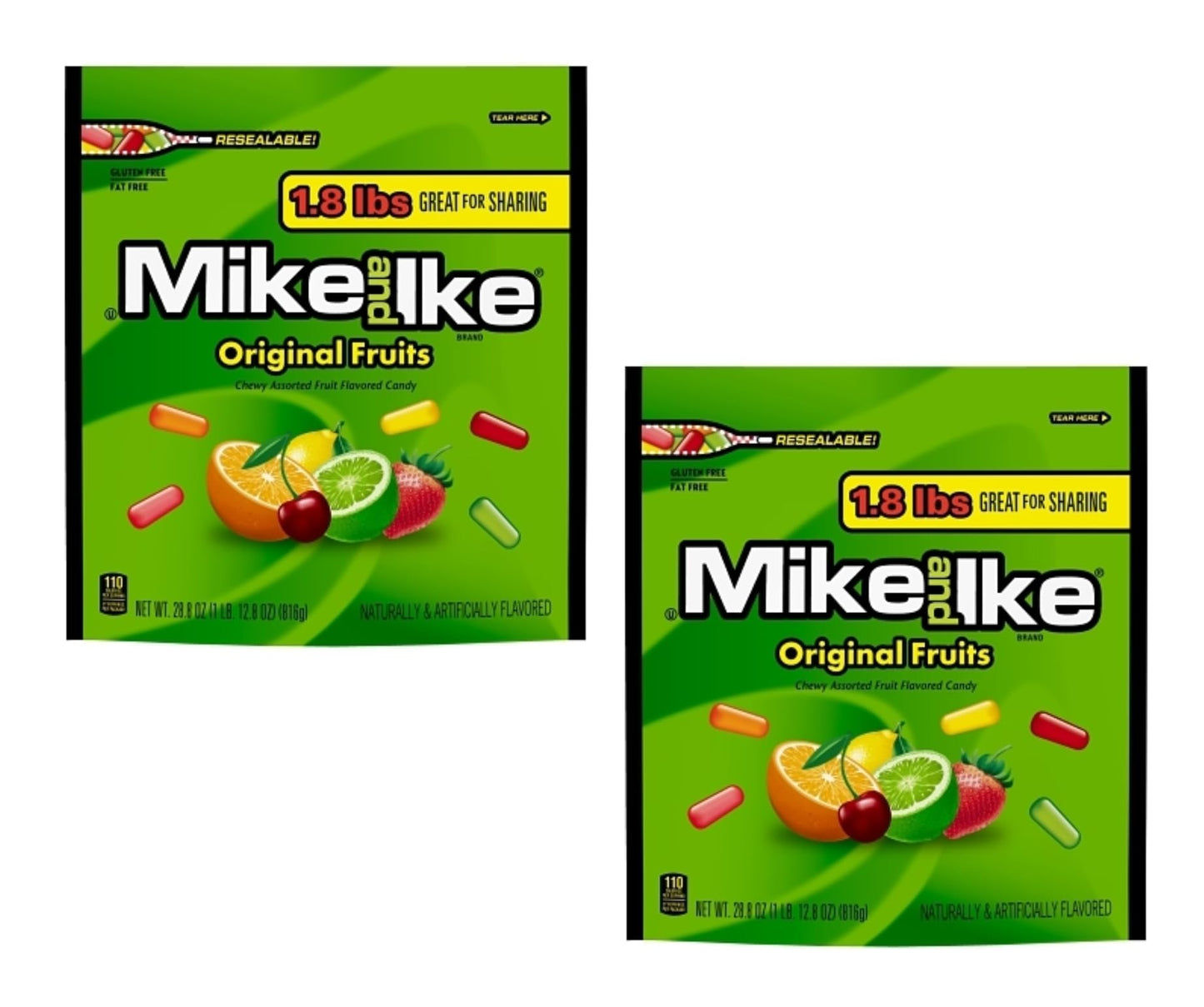 MIKE AND IKE Bulk Bag - Original Fruit Flavors - Pack of 2 Resealable Bags - 1.8 Pound Each - Great for Sharing