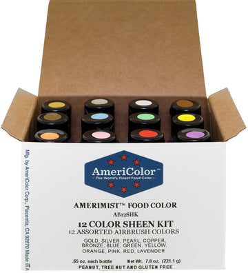 Americolor 12 Color Sheen - Pearlescent Airbrush Color Kit 7.8 Oz. Ounce (0.65 Oz Each Bottle)