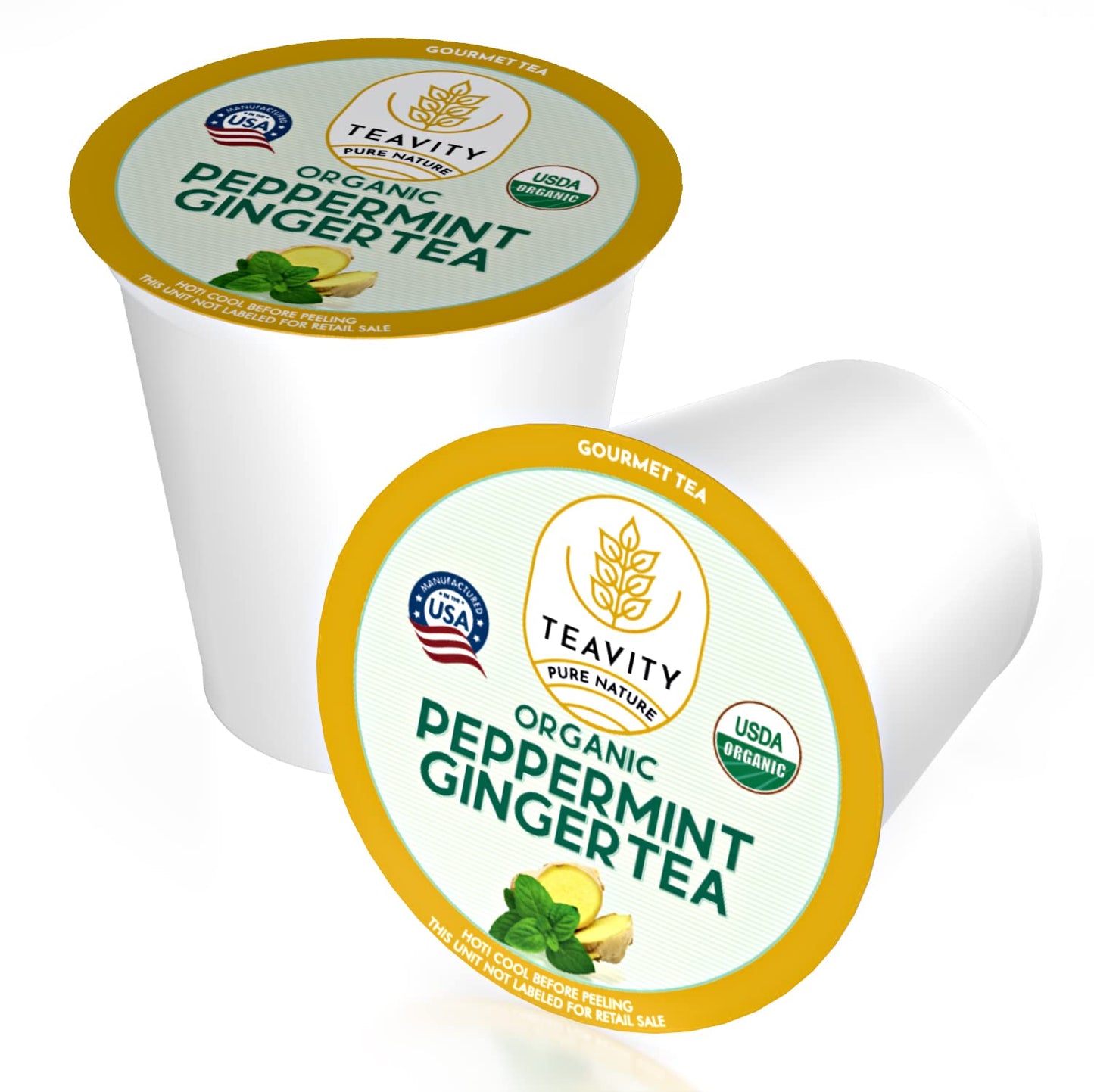Organic Ginger Tea Pods for Keurig with Organic Peppermint Tea - Decaf Tea for K Cup Brewing Peppermint Ginger by Teavity (36 Te