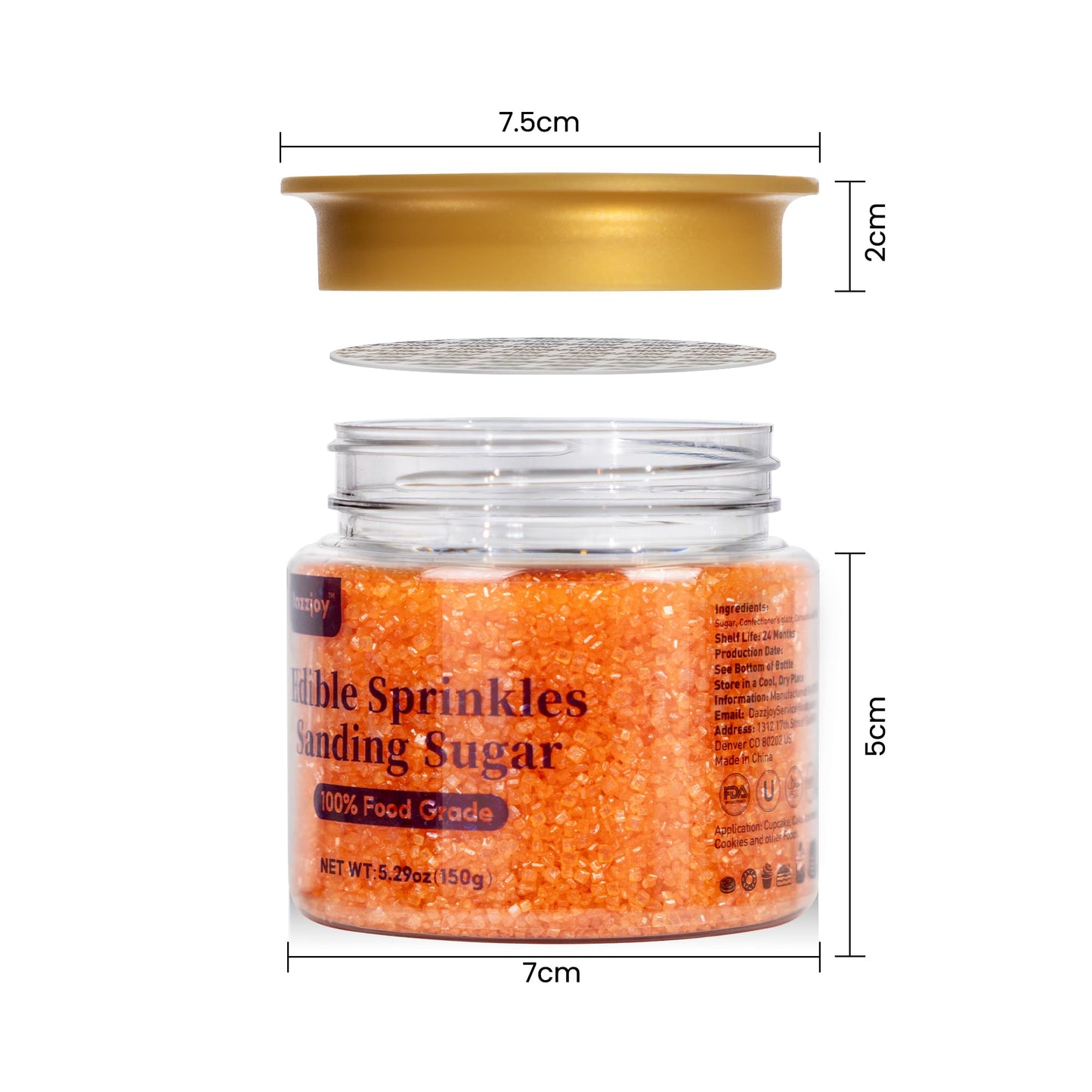 Orange Sanding Sugar Sprinkles, Food Grade 150G, Edible Sprinkles For Cupcake Decorating, Cake Toppers, Sprinkles Decoration, Ic