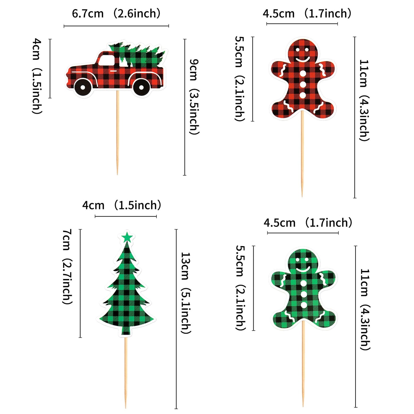 Ercadio 24 Pack Christmas Trees Cupcake Toppers, Paper, Merry Christmas Theme, Holiday Decorations, D-car Tree