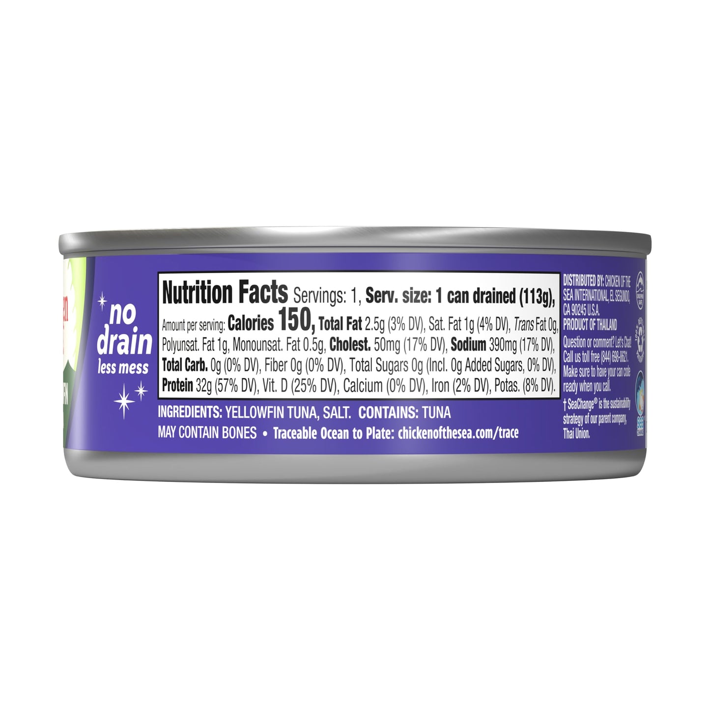 Chicken Of The Sea Solid Yellowfin Pure Tuna, 4 Oz. Cans (Pack Of 24), Wild Caught Canned Tuna, No Drain