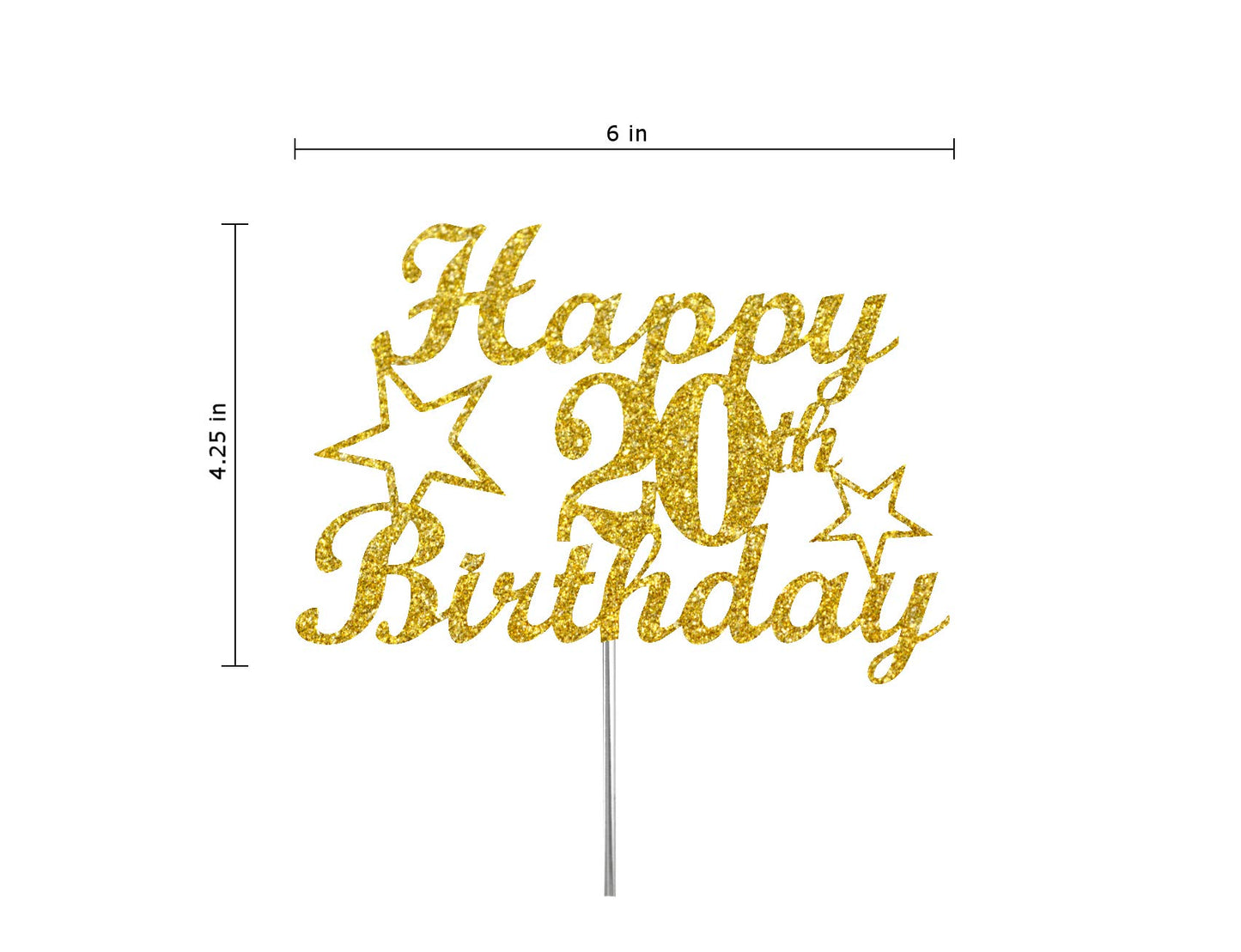 20 Birthday Cake Topper Gold Glitter, Party Decoration Ideas, Premium Quality, Sturdy Doubled Sided Glitter, Acrylic Stick. Made