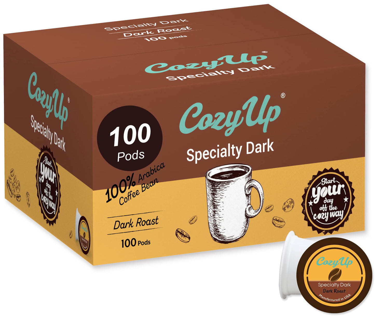 Cozy Up | 100-Count | Specialty Dark Single-Serve Coffee Pods Compatible with Keurig K-Cup malt-inspired | Dark Roast Coffee