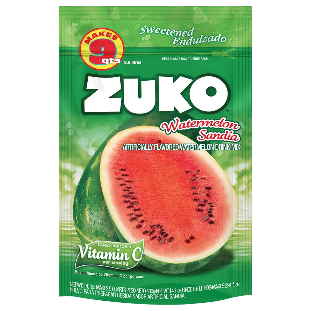 Zuko Watermelon Instant Powder Drink Family Pack, 14.1 oz, Pack of 6